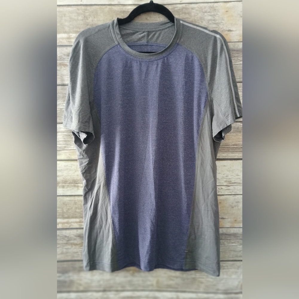 Gray and Blue Men's Lululemon Athletic Shirt, Size Large